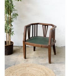 Fauteuil Art déco en bois et cuir vert Jakob N°1412- Produit chiné Debongout