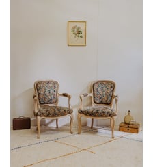 Paire de fauteuils en bois et tissu à motifs Jakob N°896- Produit chiné Debongout