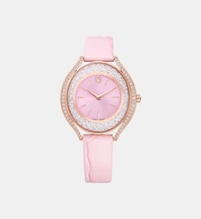 Montre Crystalline aura, Fabriqué en Suisse, Bracelet en cuir, Roses, Finition or rose Swarovski