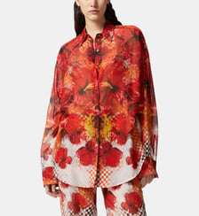Chemise à imprimé fleurs rouges et damier Pinko