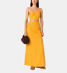 Robe asymétrique en lin mélangé Maje
