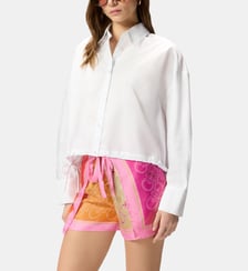 Chemise cropped en coton à rayures et logo Pinko