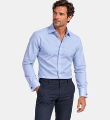 Chemise grand Col tissu chevron ciel poignets mousquetaires coupe cintrée Atelier Privé