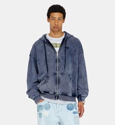 Sweat à capuche zippé en molleton de coton traité Diesel