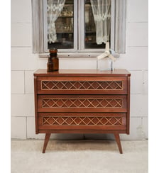 Commode en bois et rotin Olga N°1093- Produit chiné Debongout