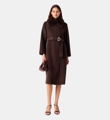 Manteau long et col fausse fourrure Maje