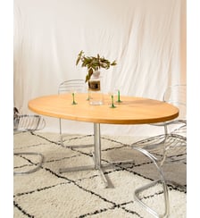 Table à manger ovale en chêne et métal chromé Karla N°1315 - Produit chiné Debongout