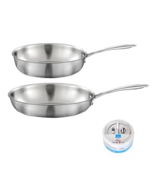 Gourmet - Lot de 1 poêle inox 28 cm, 1 sauteuse inox 24 cm, 1 pierre d'argent® citron 300 g pour l'entretien de l'inox Cuisinox