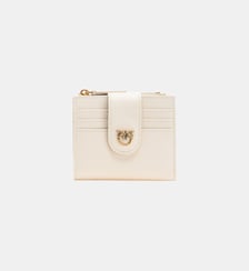 Petit portefeuille en cuir lisse à logo Pinko