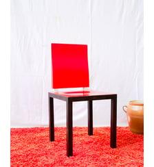 Chaise en bois et cuir rouge Alma N°2130 - Produit chiné Debongout