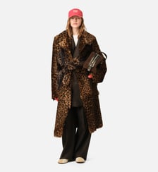 Manteau long léopard ceinturé en cuir de chèvre AMI Paris