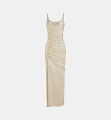 Robe sans manches longue droite à détails plissés Rabanne