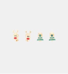 Boucles d'oreilles clips - Set x2 paires de puces d'oreilles rennes et sapins Balaboosté