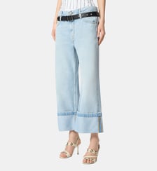Jean cropped avec ceinture en cuir Pinko