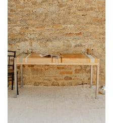 Table à manger en métal et bois Romy N°1513- Produit chiné Debongout