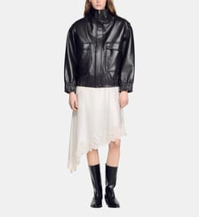 Blouson oversize en cuir col montant Sandro