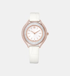 Montre Crystalline aura, Fabriqué en Suisse, Bracelet en cuir, Roses, Finition or rose Swarovski