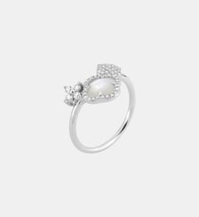 Bague, nacre blanche, diamants, or blanc Morganne Bello
