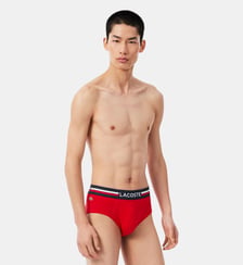 Lot de 3 slips coton uni ceinture siglée Lacoste