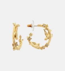 Boucles d'oreilles tiges créoles dorées oiseaux, fleurs et cristaux Les Néréides