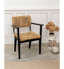 Fauteuil Audoux Minet en hêtre et corde tressée Ernest N°1053- Produit chiné Debongout