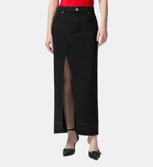 Jupe longue fendue en denim noir Pinko
