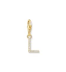 Thomas Sabo Pendentif Charm lettre L avec pierres blanches plaqué or doré or jaune 18 carats, Argent sterling 925 Thomas Sabo