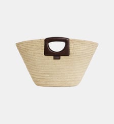 Grand sac cabas en raphia naturel et cuir lisse végétal Le Tanneur