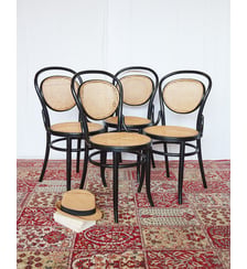 Lot de 4 chaises cannées en bois courbé Claude N°1437- Produit chiné Debongout