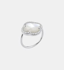 Bague, nacre blanche grand modèle, diamants, or blanc Morganne Bello