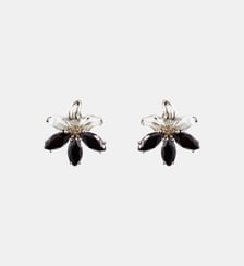 Boucles d'oreilles tiges argentées lys et pierres noire Les Néréides