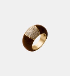 Bague bombée plaquée or jaune 18K avec résine marron et cristaux Aristocrazy