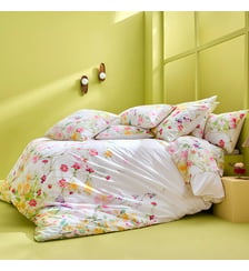 Housse de couette percale de coton lavé 115 g/m² imprimé rose vert Souffle fleuri printemps Garnier Thiebaut