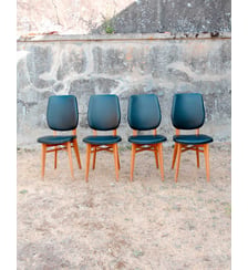 Lot de 4 chaises en skaï et hêtre Alma N°1745- Produit chiné Debongout