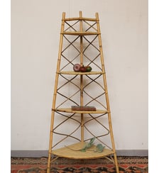 Étagère d'angle en bambou et rotin Gaëlle N°815- Produit chiné Debongout