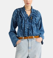 Chemisier zafiro en voile imprimé indigo Momonì