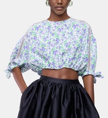Top court en crêpe de viscose imprimé Liberty avec manches bouffantes Rabanne
