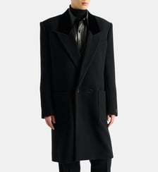 Manteau long en laine et velours Balmain