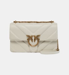 Sac bandoulière moyen love bag en cuir grainé avec motif en v et logo Pinko