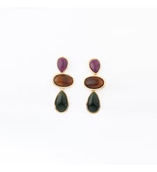 Boucles d'oreilles 3 cabochons violet, marron et vert Balaboosté
