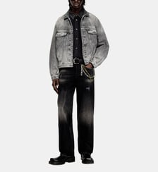 Veste en jean trucker avec garnitures en cuir ton sur ton Diesel