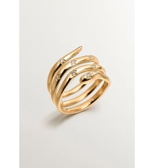 Bague triple en argent 925 plaqué or jaune 18 carats en forme de serpent avec topazes blanches Aristocrazy
