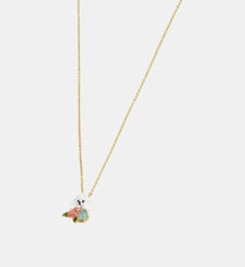 Collier pendentif caniche, fleurs roses et pierre bleue Les Néréides