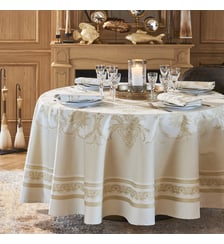 Nappe coton mélangé antitache motif jacquard beige Eleonore dore Garnier Thiebaut