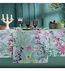 Chemin de table lin & coton lavé 150 g/m² imprimé violet bleu Ombres boisees givre Garnier Thiebaut