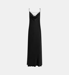 Robe longue en satin avec détails chaînes Rabanne