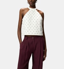 Top à encolure américaine avec motif losanges et strass Pinko