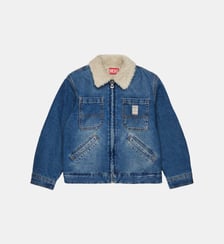 Veste en denim shearling avec logo imprimé Diesel Kids