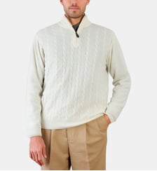 Pull col zippé à torsades laine et cachemire ECRU Atelier Privé