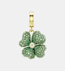 Charm Idyllia, Trèfle à quatre feuilles, Vert, Doré à l’or 18 carats (750/1000) Swarovski